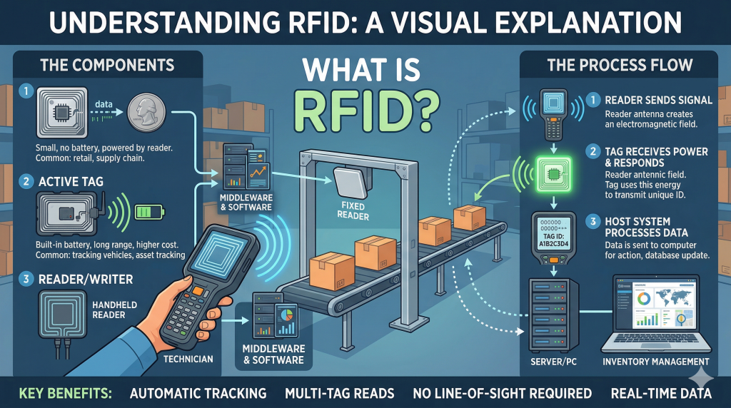 RFID-enabled library system scanning multiple books